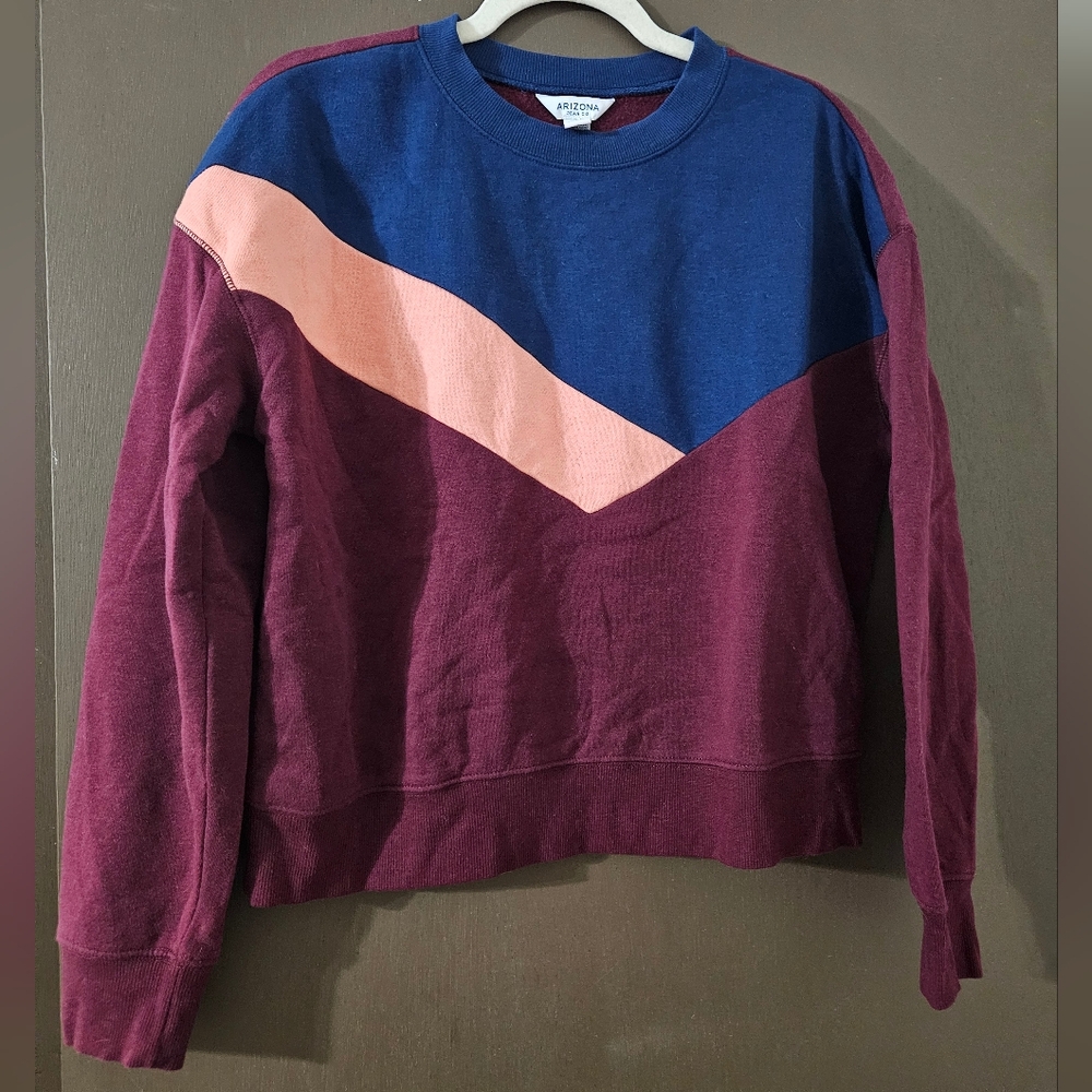 Junior's Retro Style Colorblock Cropped Crew Neck Sweatshirt